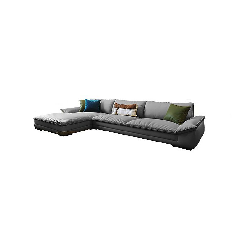 Modern Faux Leather Sofa and Chaise Gray Pillow Top Arm Sectional for Apartment Clearhalo 'furn' 'furn_sectionals' 'Furniture' 'furniture_sectionals' 'kitchen' 'kitchen_sectionals' 'Living Room Furniture' 'Sectionals' 1200x1200_d1755810-3e8d-421b-b8a1-f0fb511a92a6