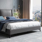 Grey Pine Wood Panel Bed Leather Bed Frame with Upholstered Headboard