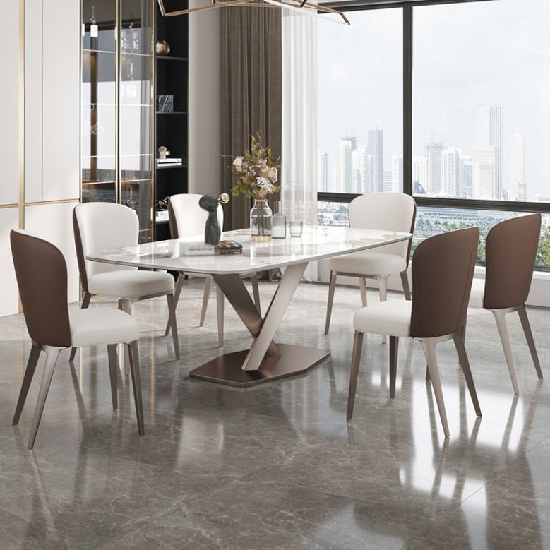 Metal Contemporary Rectangular Table Sintered Stone Dining Table with Pedestal Base Clearhalo ' dining_table' 'Dining Tables & Seating' 'Dining Tables' 'furn' 'furn_dining_table' 'Furniture' 'furniture_dining_table' 'Kitchen & Dining Furniture' 'kitchen&dining_furn' 'kitchen' 'kitchen_dining_table' 1200x1200_d17724f0-1e4d-4232-83f7-d552953c915c