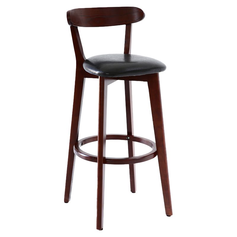 Scandinave Matte Finish Leather Barstool Rubberwood Tabouret