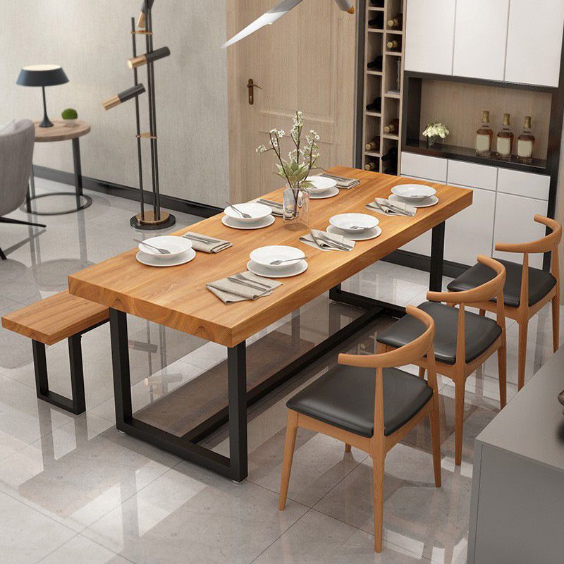 Solid Wood Top Table with Metal Base Industrial Rectangle Dining Table Clearhalo 'Dining Tables & Seating' 'Dining Tables' 'dining_table' 'furn' 'furn_dining_table' 'Furniture' 'Kitchen & Dining Furniture' 1200x1200_d18130ff-addd-401d-aaac-cd110b6cc2fc