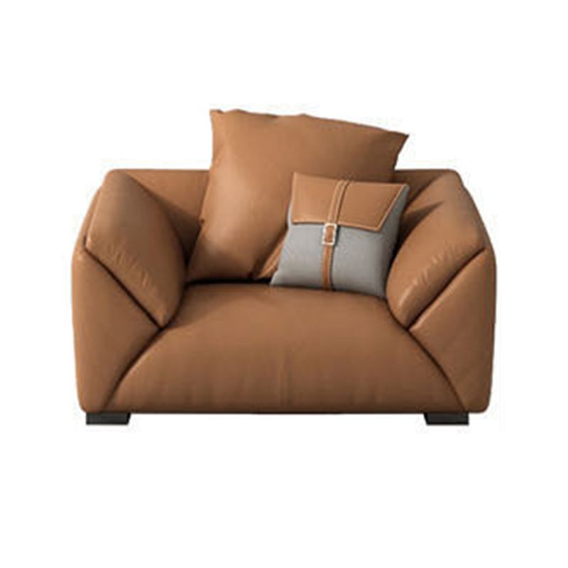 Orange Faux Ledersofa moderne Kissen -Oberarm -Sofa mit Kissen