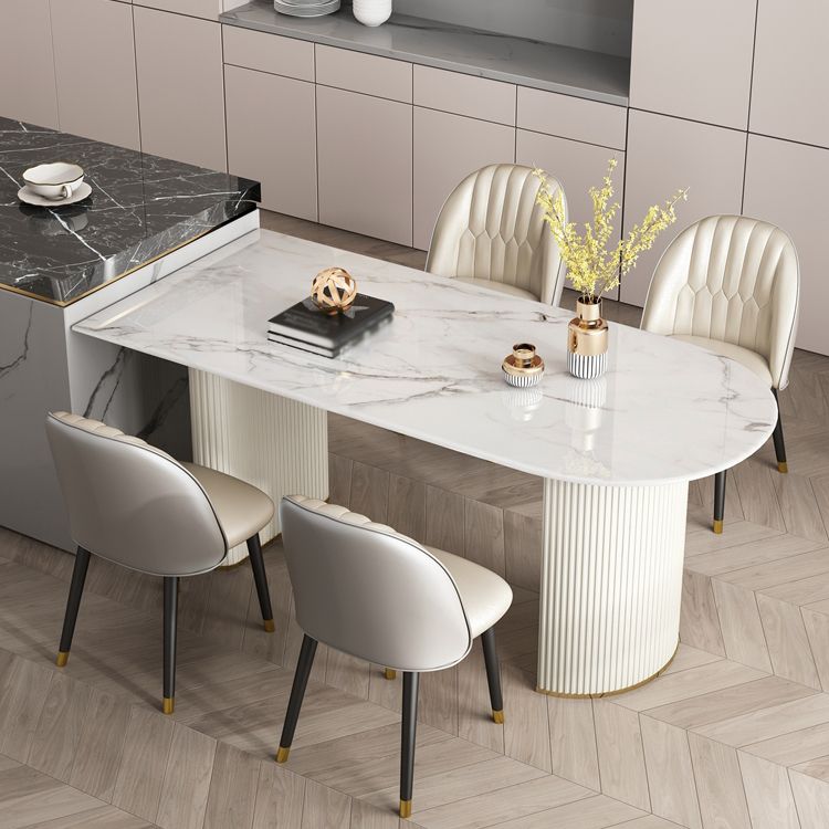 Contemporary Style Stone Dining Table Double Pedestal Base Freeform Table for Home Clearhalo ' dining_table' 'Dining Tables & Seating' 'Dining Tables' 'furn' 'furn_dining_table' 'Furniture' 'furniture_dining_table' 'Kitchen & Dining Furniture' 'kitchen&dining_furn' 'kitchen' 'kitchen_dining_table' 1200x1200_d183ae5c-86e3-44c2-bb20-bfe6b670622c