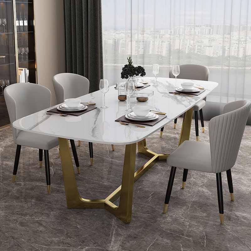 Traditional Luxury Table White Stone Rectangle Dining Table for Home Clearhalo 'Dining Tables & Seating' 'Dining Tables' 'dining_table' 'furn' 'furn_dining_table' 'Furniture' 'Kitchen & Dining Furniture' 1200x1200_d184a548-c6ba-4536-b066-af995cc7e627