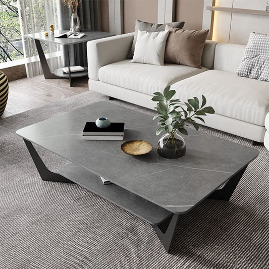 Rectangular Abstract Base Slate Glam Style with Storage Shelf Coffee Table