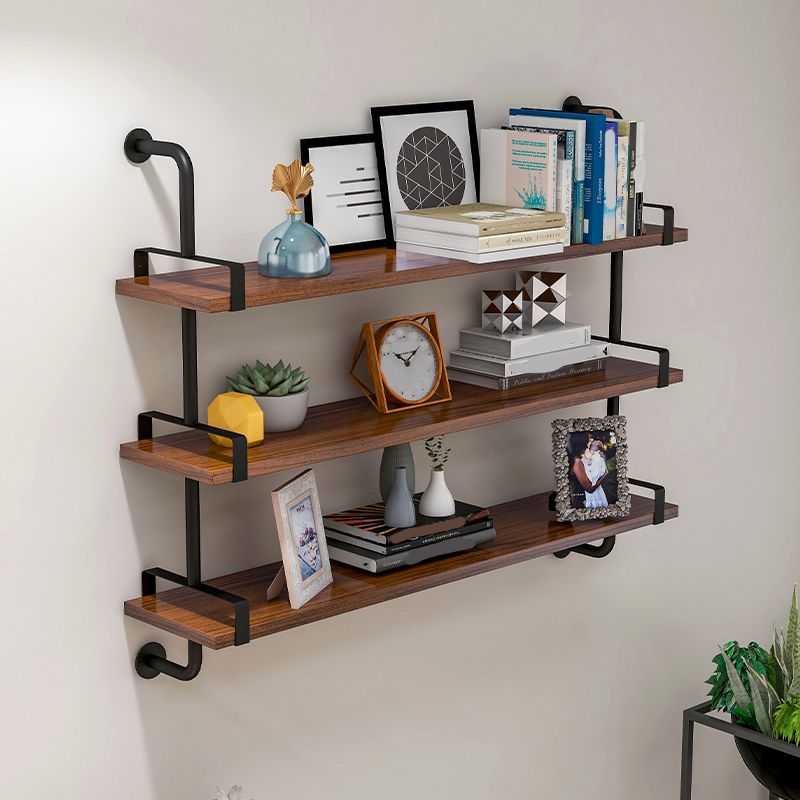 Industrial Wall Unit Bookshelf Black Iron Frame Brown Solid Wood Shelf Bookshelf Clearhalo 'Bookcases' 'furn' 'furn_bookcases' 'Furniture' 'furniture_bookcases' 'kitchen' 'kitchen_bookcases' 'Living Room Furniture' 'Office Furniture' 1200x1200_d186d50c-0a73-494e-a32d-414550796b92