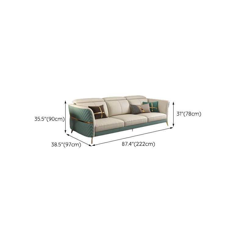 Glam Sectional Sofa White Pillowed Back Leather Cushions Sectional