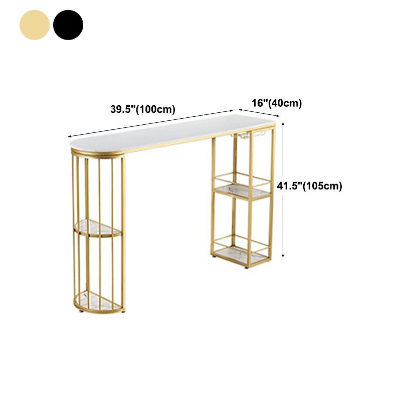 Glam Faux Marble Bistro Table Indoor Iron Double Pedestal Bar Dining Table with 4-Shelf Clearhalo 'Bar Furniture' 'Bar Tables' 'bar_tables' 'furn' 'furn_bar_tables' 'Furniture' 'furniture_bar_tables' 'Kitchen & Dining Furniture' 1200x1200_d19385e9-5865-43b2-bd17-a32db4618cee