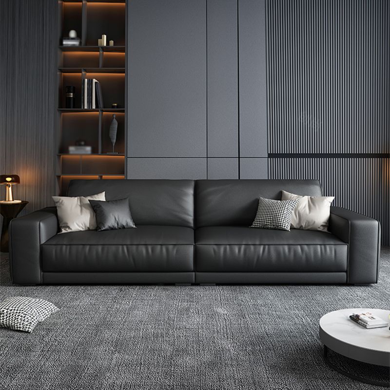 Stain-Resistant Faux Leather Sofa Square Arm Cushion Back Couch, Black Clearhalo 'furn' 'furn_sofas' 'Furniture' 'furniture_sofas' 'Living Room Furniture' 'Sofa' 'sofas' 1200x1200_d1962cc9-ad85-4839-9a16-1b58895c3edc