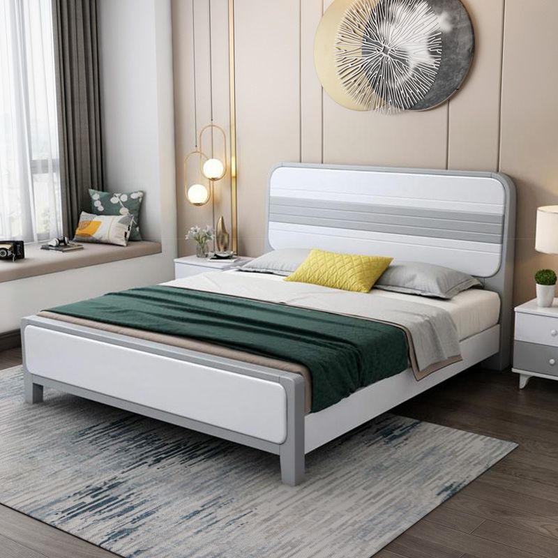 Modern Rubberwood Standard Bed with Rectangle Headboard and Wooden Legs