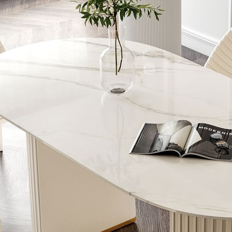Oval Double Pedestal Modern Dining Table White Fixed Table with Sintered Stone Clearhalo ' dining_table' 'Dining Tables & Seating' 'Dining Tables' 'Furniture' 'furniture_dining_table' 'Kitchen & Dining Furniture' 'kitchen&dining_furn' 'kitchen' 'kitchen_dining_table' 1200x1200_d1a0da2a-532e-41fc-b689-c0f6816d7cef