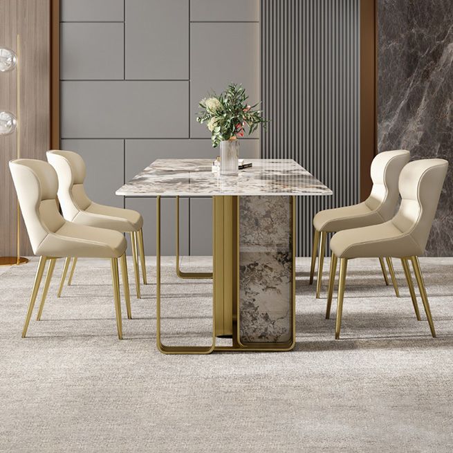 Minimalist Sintered Stone Kitchen Dining Set Gray Rectangle Shape Dining Set with Double Pedestal Clearhalo 'Dining Room Sets' 'Dining Tables & Seating' 'dining_room_set' 'furn' 'furn_dining_room_set' 'Furniture' 'furniture_dining_room_set' 'Kitchen & Dining Furniture' 'kitchen&dining_furn' 'kitchen' 1200x1200_d1a3de0a-1a4b-412f-bee3-431fc4543f14