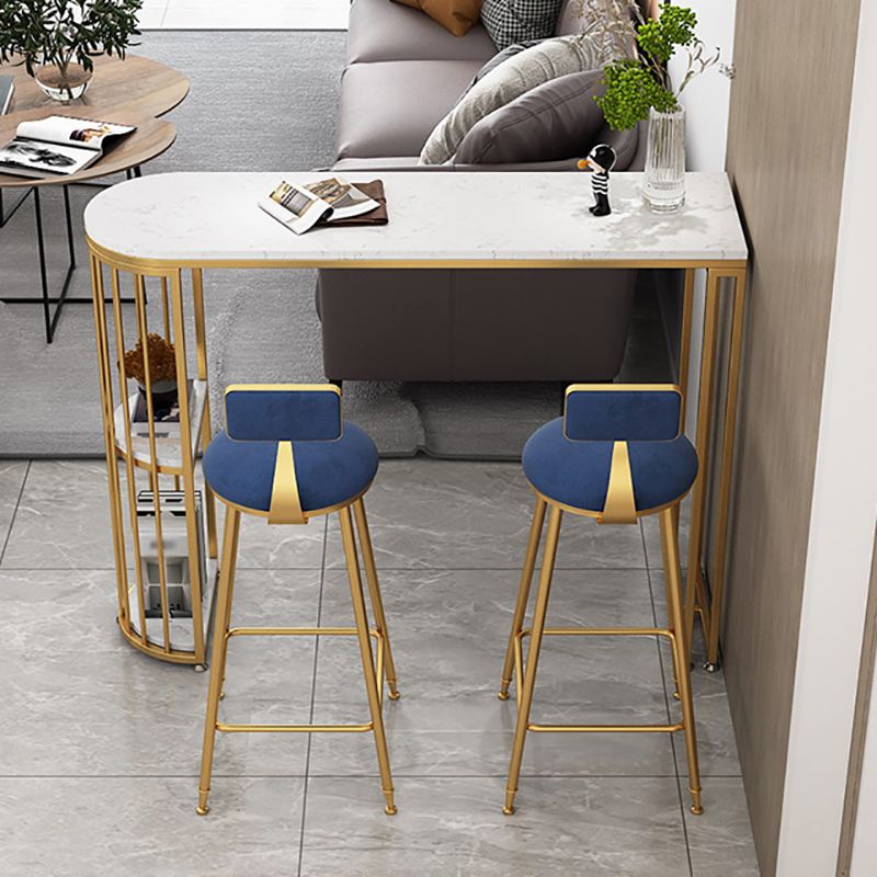 Glam Faux Marble Bistro Table Indoor Iron Double Pedestal Bar Dining Table with 2-Shelf Clearhalo 'Bar Furniture' 'Bar Tables' 'bar_tables' 'furn' 'furn_bar_tables' 'Furniture' 'furniture_bar_tables' 'Kitchen & Dining Furniture' 1200x1200_d1a4f760-e0df-4608-85a9-8b2a8be40a56