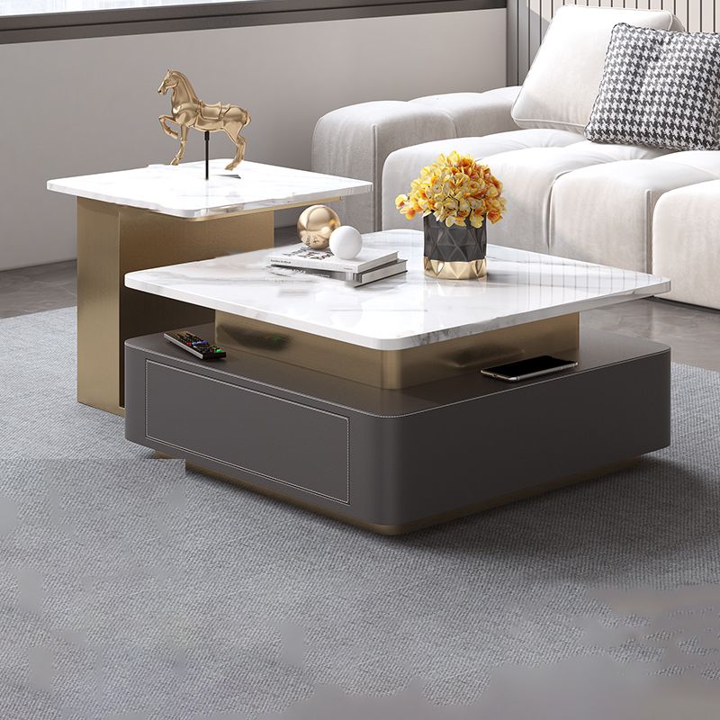 Glam Square Cocktail Table Single Stone Coffee Cocktail Table with Storage Clearhalo 'Coffee & Accent Tables' 'Coffee Tables' 'coffee_tables' 'furn' 'furn_coffee_tables' 'Furniture' 'Living Room Furniture' 1200x1200_d1a8c259-2834-486a-8d0b-fbb1ef4b4644