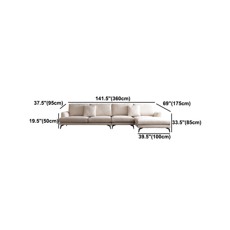 Ivory 4-seat Square Arm Sectional Scandinavian Fabric Sofa & Chaise Clearhalo 'furn' 'furn_sectionals' 'Furniture' 'Living Room Furniture' 'Sectionals' 1200x1200_d1b0776d-adab-4897-8140-54cb4367acc1