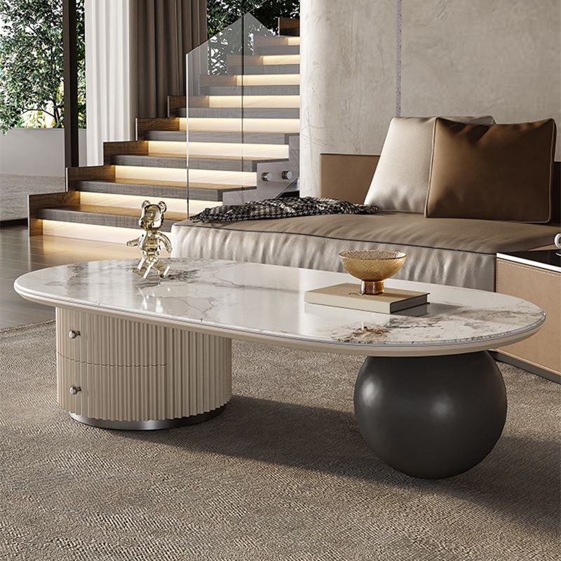 No Distressing Slate Coffee Table Oval Single Coffee Table with 2 Drawers Clearhalo 'Coffee & Accent Tables' 'Coffee Tables' 'coffee_tables' 'furn' 'furn_coffee_tables' 'Furniture' 'Living Room Furniture' 1200x1200_d1b41117-6fca-48f6-936e-96648b8204b2