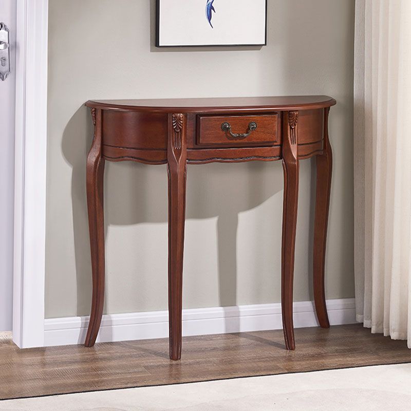 Mesa de consola de madera de goma Media de acento de media luna moderna de mediados del siglo