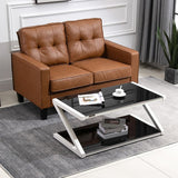 Rectangle Glass Top Coffee Table Stainless Steel Frame with Storage