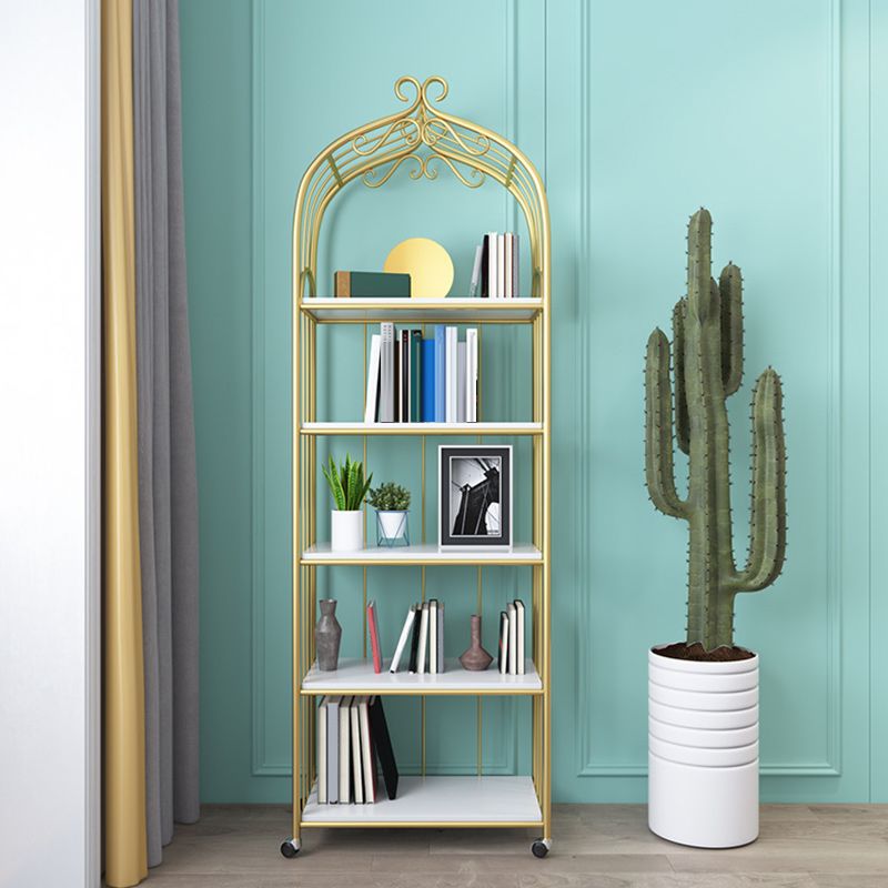 Gold Vertical Bookshelf Iron Frame Solid Wood Shelf Bookcase with Caster Wheels Clearhalo 'Bookcases' 'furn' 'furn_bookcases' 'Furniture' 'furniture_bookcases' 'Office Furniture' 1200x1200_d1c21d35-fe1a-40ea-807a-335b4663ab09