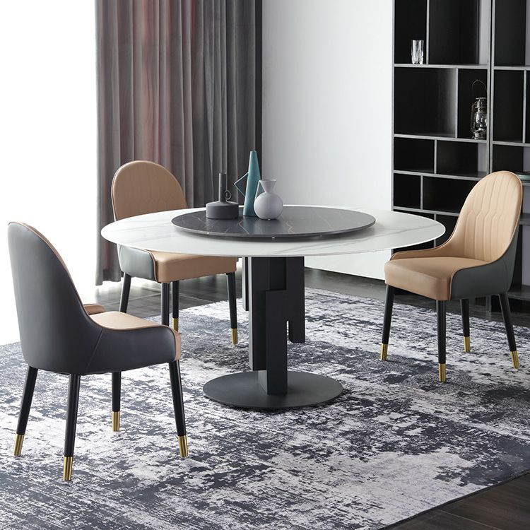 Modern 1/3/4/7 Pieces Dinette Set with White Sintered Stone Top Round Dining Table Set Clearhalo 'Dining Room Sets' 'Dining Tables & Seating' 'dining_room_set' 'furn' 'furn_dining_room_set' 'Furniture' 'furniture_dining_room_set' 'Kitchen & Dining Furniture' 1200x1200_d1c52365-6250-4853-a7eb-809a68384090
