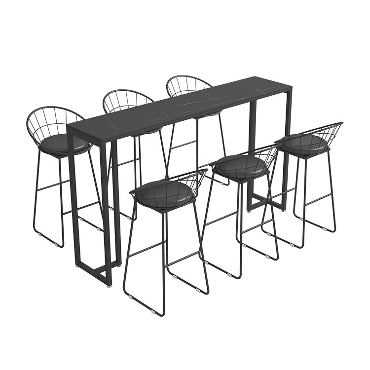 Rectangle Sintered Stone Bar Table Black and Metal Base Bar Table Clearhalo 'Bar Furniture' 'Bar Tables' 'bar_tables' 'furn' 'furn_bar_tables' 'Furniture' 'Kitchen & Dining Furniture' 1200x1200_d1c795be-d3a0-459e-81d3-c6f3d7b7aebe