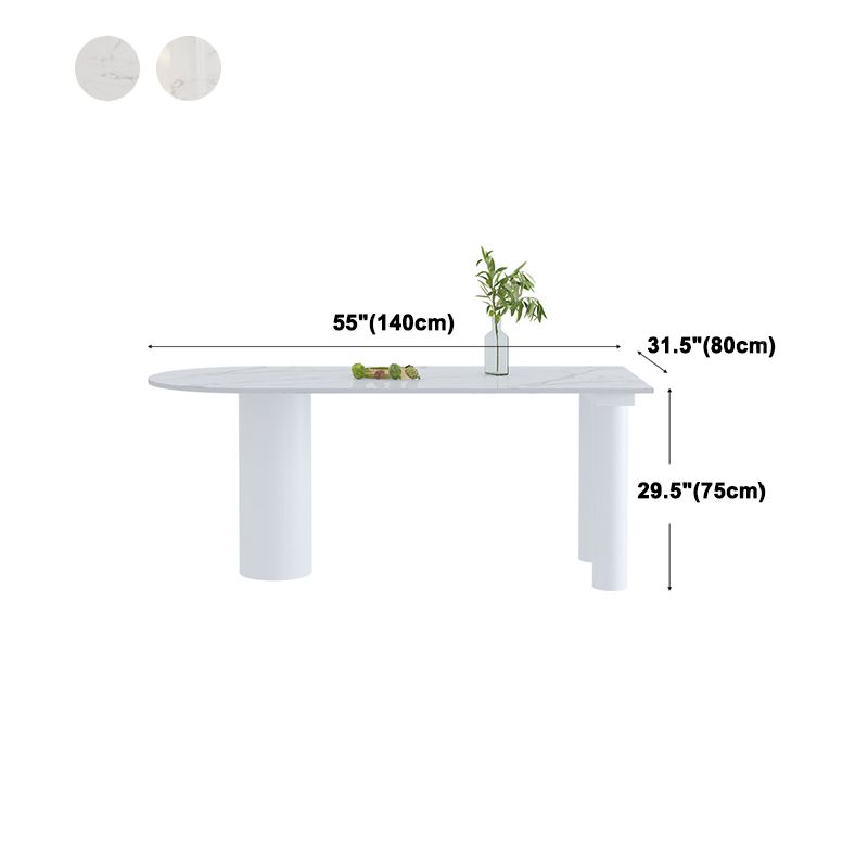 Simple Stone Top Table for Restaurant Oval Table with Three White Pedestal Clearhalo 'Dining Tables & Seating' 'Dining Tables' 'dining_table' 'furn' 'furn_dining_table' 'Furniture' 'Kitchen & Dining Furniture' 1200x1200_d1c86796-9e72-4007-a3dd-f616b84c83e8