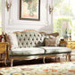 French Country Sofa Solid Wood Tufted Split-Back Settee for Living Room
