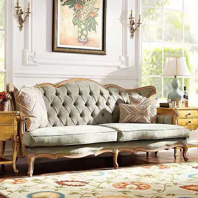 French Country Sofa Solid Wood Tufted Split-Back Settee for Living Room