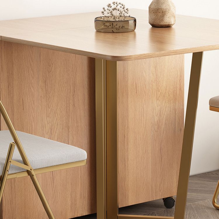 Mesa de comedor rectangular de madera natural, mesa plegable con base de almacenamiento