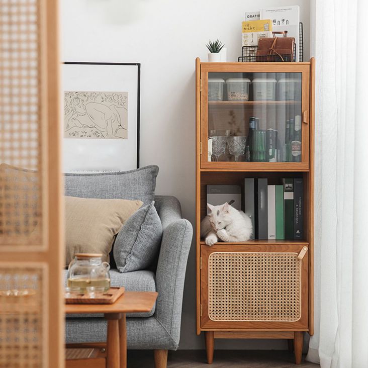 Moderno Pine Wood 51.5 "H Puertas de vidrio Gabinetes Servidor de comedor para sala de estar