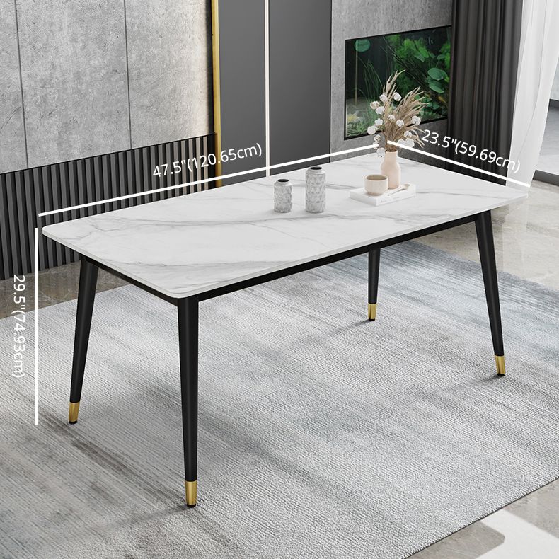 Contemporary Fixed Faux Marble Dining Room Table with 4 Black Metallic Legs Kitchen Dining Set Clearhalo 'Dining Room Sets' 'Dining Tables & Seating' 'dining_room_set' 'furn' 'furn_dining_room_set' 'Furniture' 'furniture_dining_room_set' 'Kitchen & Dining Furniture' 'kitchen&dining_furn' 'kitchen' 1200x1200_d1d3d03b-1cd6-4a85-8fd5-0b3fe9cfbbc7
