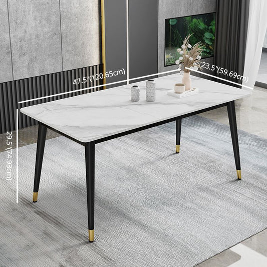 Contemporary Fixed Faux Marble Dining Room Table with 4 Black Metallic Legs Kitchen Dining Set Clearhalo 'Dining Room Sets' 'Dining Tables & Seating' 'dining_room_set' 'furn' 'furn_dining_room_set' 'Furniture' 'furniture_dining_room_set' 'Kitchen & Dining Furniture' 'kitchen&dining_furn' 'kitchen' 1200x1200_d1d3d03b-1cd6-4a85-8fd5-0b3fe9cfbbc7