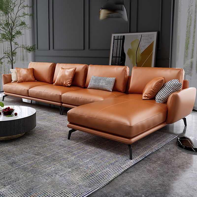 Mid-Century Modern Square Arm Sectional Sofa 34.65"H Cushion Back Sofa, Orange Clearhalo 'furn' 'furn_sectionals' 'Furniture' 'furniture_sectionals' 'Living Room Furniture' 'Sectionals' 1200x1200_d1d44c81-703d-42d1-85fd-2ad28f03a86c