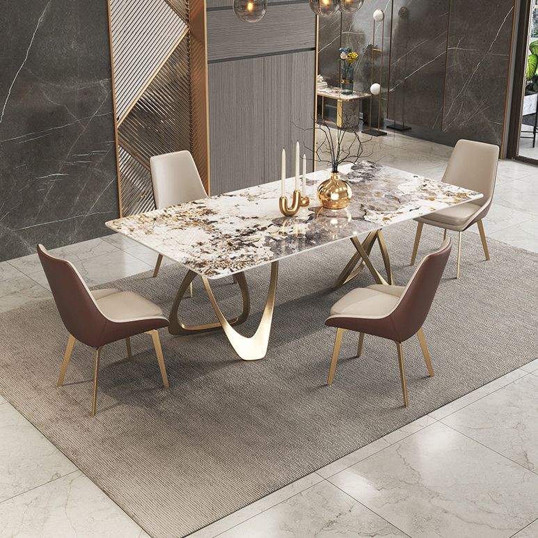 Modern Sintered Stone Dining Room Set with Rectangle Table and Gold Legs Formal Dining Set Clearhalo 'Dining Room Sets' 'Dining Tables & Seating' 'dining_room_set' 'furn' 'furn_dining_room_set' 'Furniture' 'furniture_dining_room_set' 'Kitchen & Dining Furniture' 'kitchen&dining_furn' 'kitchen' 1200x1200_d1d5b0cf-3ceb-4afd-9380-f6881963d650