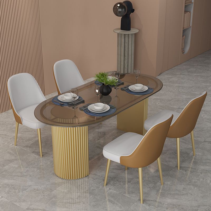 Glass Top Dining Table Modern Oval Dining Table with Double Pedestal Base Clearhalo 'Dining Tables & Seating' 'Dining Tables' 'dining_table' 'furn' 'furn_dining_table' 'Furniture' 'Kitchen & Dining Furniture' 1200x1200_d1db85d9-820b-4d04-9671-df753fc2fe07