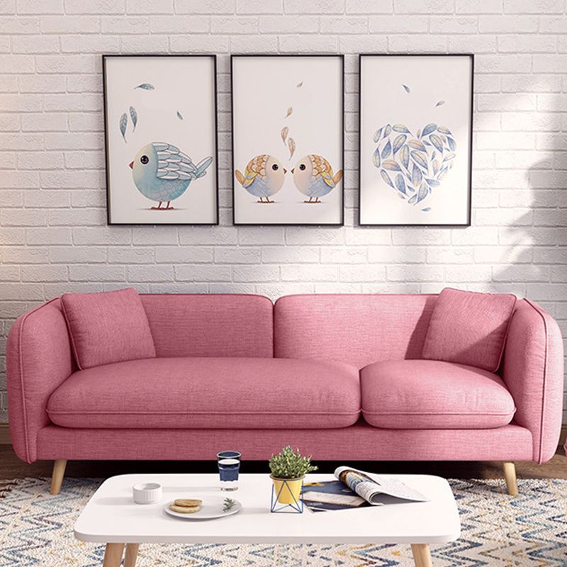 Contemporary 27.55" H Cotton Blend Square Arm Sofa with Pillows