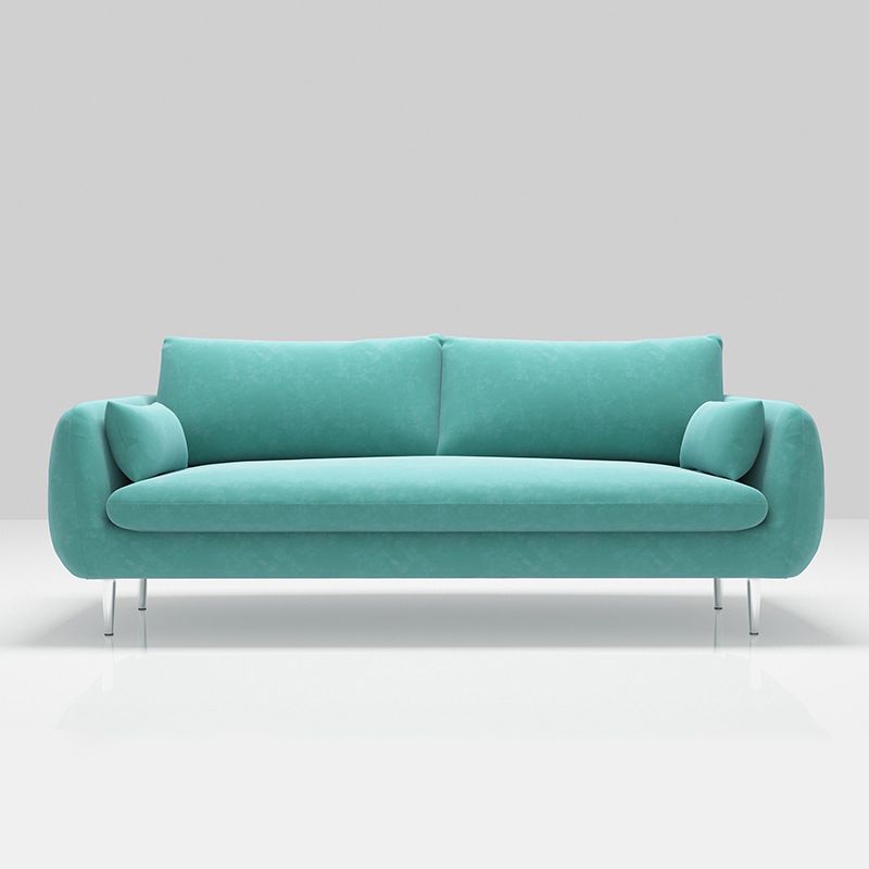 Scandinavian Square Arm Settee Velvet Cushion Back Sofa with Metal Legs Clearhalo 'furn' 'furn_sofas' 'Furniture' 'furniture_sofas' 'Living Room Furniture' 'Sofa' 'sofas' 1200x1200_d1e3678b-e20d-45a4-8bb0-b6946503c6dd