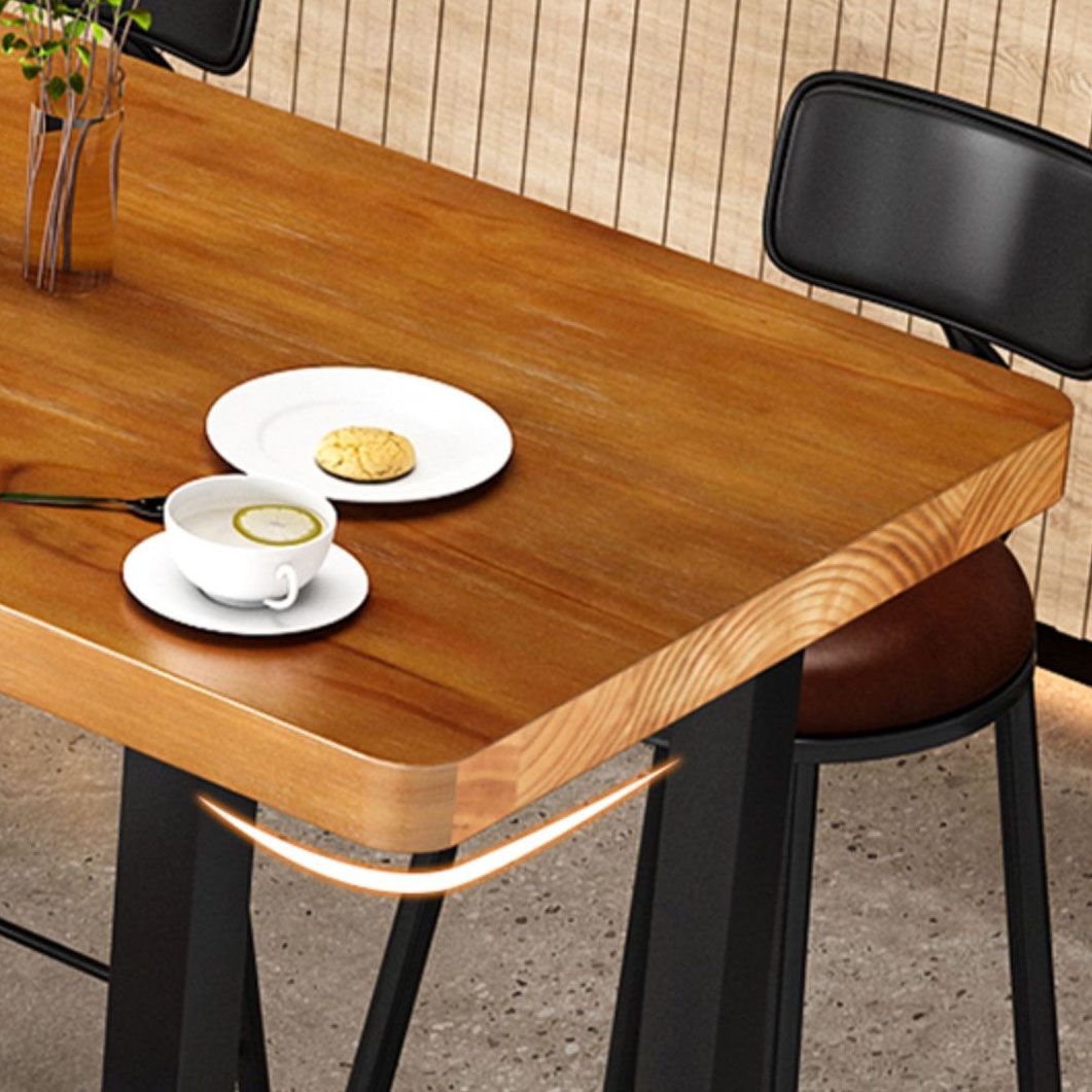Solid Wood Top Rectangular Bar Table Luxurious Bistro Table with Black Trestle Base
