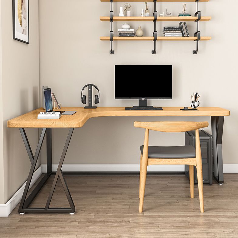Modern Wooden Office Desk L-Shaped Home Desk with Metal Base Clearhalo 'Furniture' 'furniture_office_desk' 'Office Desks' 'Office Furniture' 'office_desk' 1200x1200_d1e3f385-e1df-45ab-bef4-63988ddac3d4