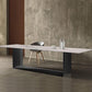 Mesa de comedor rectangular de piedra sinterizada, muebles modernos con base de acero para el hogar