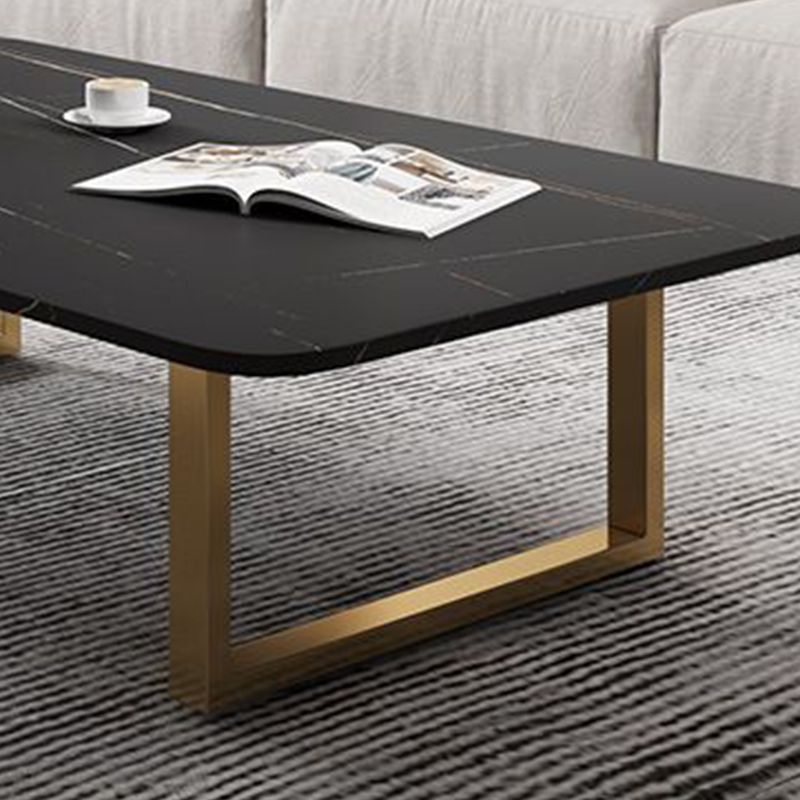 Glam Slate Rectangle Coffee Table with Golden Sled Base Coffee Table Set