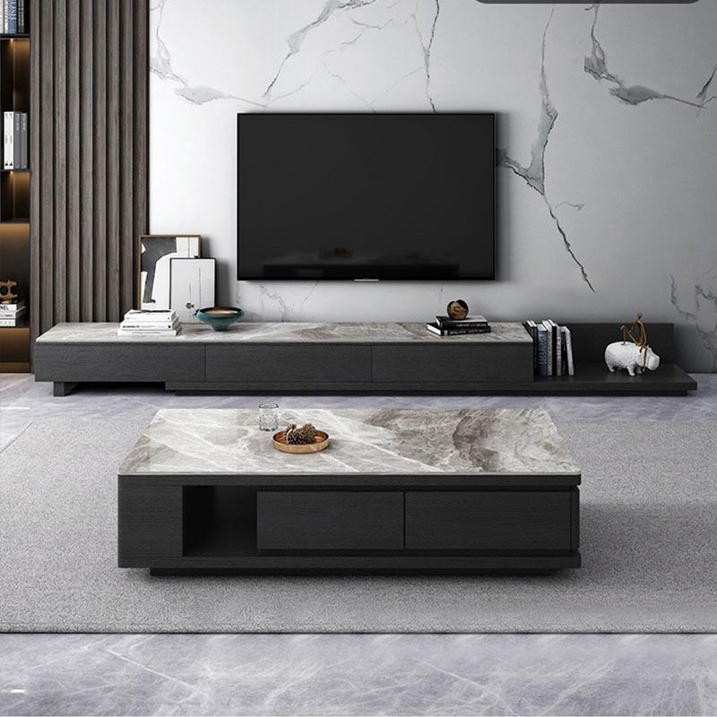 Pedestal Base Coffee Table with 3 Storage Drawers and Shelf in Grey Clearhalo 'Coffee & Accent Tables' 'Coffee Tables' 'coffee_tables' 'furn' 'furn_coffee_tables' 'Furniture' 'Living Room Furniture' 1200x1200_d1eb38a8-a274-4aa5-af97-cdeb80d648eb