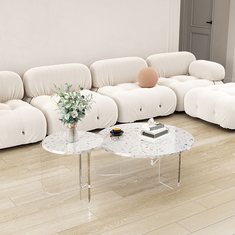Round Terrazzo Coffee Cocktail Table Set with Acrylic/Ash Legs Clearhalo 'Coffee & Accent Tables' 'Coffee Tables' 'coffee_tables' 'furn' 'furn_coffee_tables' 'Furniture' 'Living Room Furniture' 1200x1200_d1f040d5-5937-4be1-8296-a56bc85dbb59