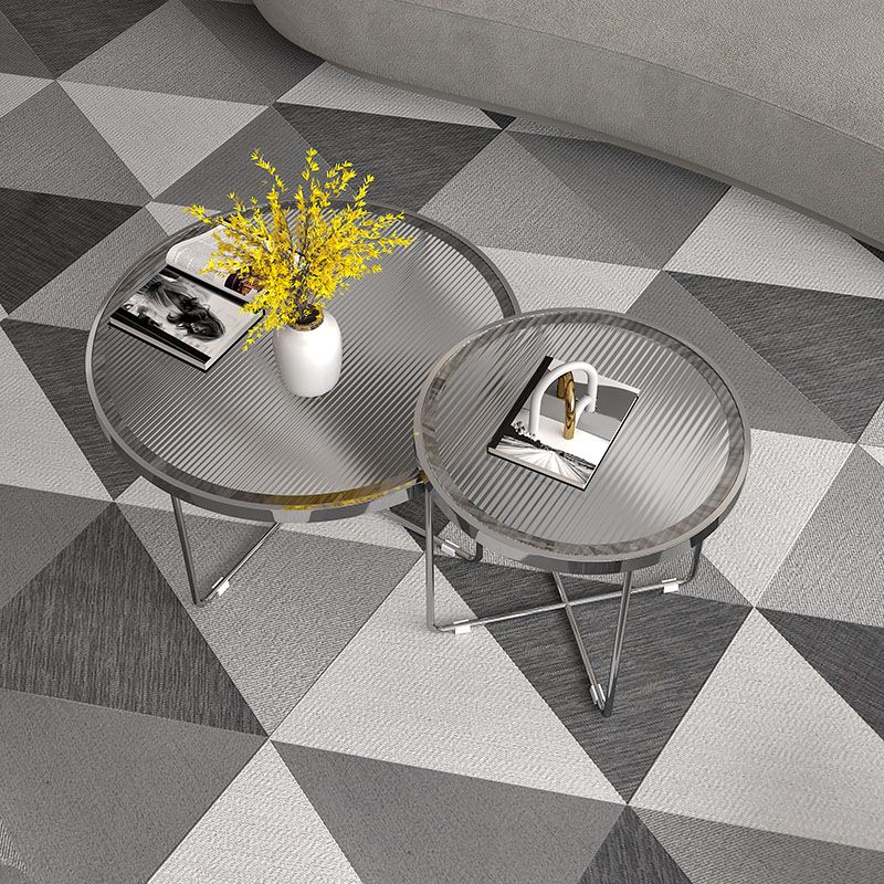 Round Cross Legs Coffee Table Stainless Steel Cocktail Table Clearhalo 'Coffee & Accent Tables' 'Coffee Tables' 'coffee_tables' 'furn' 'furn_coffee_tables' 'Furniture' 'Living Room Furniture' 1200x1200_d1f0db10-be55-4711-86d6-1be310802653