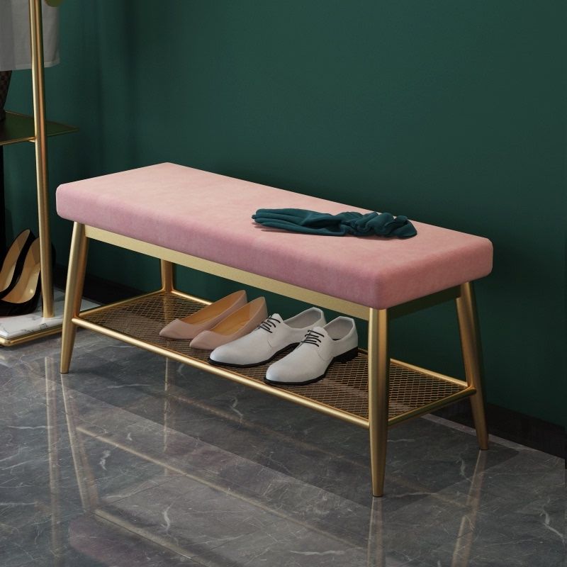 Banc d'entrée moderne banc de siège en métal rembourré avec rangement de chaussures
