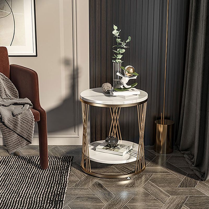 Modern Round Side Table Minimalist Slate Sofa Corner Table with Storage Clearhalo 'Coffee & Accent Tables' 'End & Side Tables' 'end_side_tables' 'furn' 'furn_end_side_tables' 'Furniture' 'Living Room Furniture' 1200x1200_d1f944b9-8081-40b8-9b55-22e0468dcd41