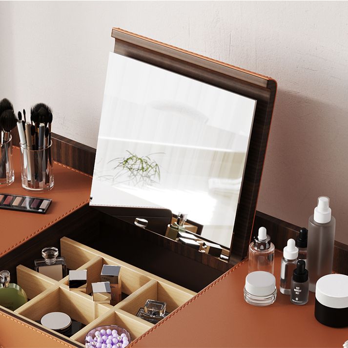 Glam Make-up Vanity Flip-Top Leather 5-Drawers Mirror Vanity Set Clearhalo 'Bedroom Furniture' 'furn' 'furn_makeup_vanities' 'Furniture' 'Makeup Vanities' 'makeup_vanities' 1200x1200_d1f94e98-c98f-4e31-b13d-3b1e05e9d6d5