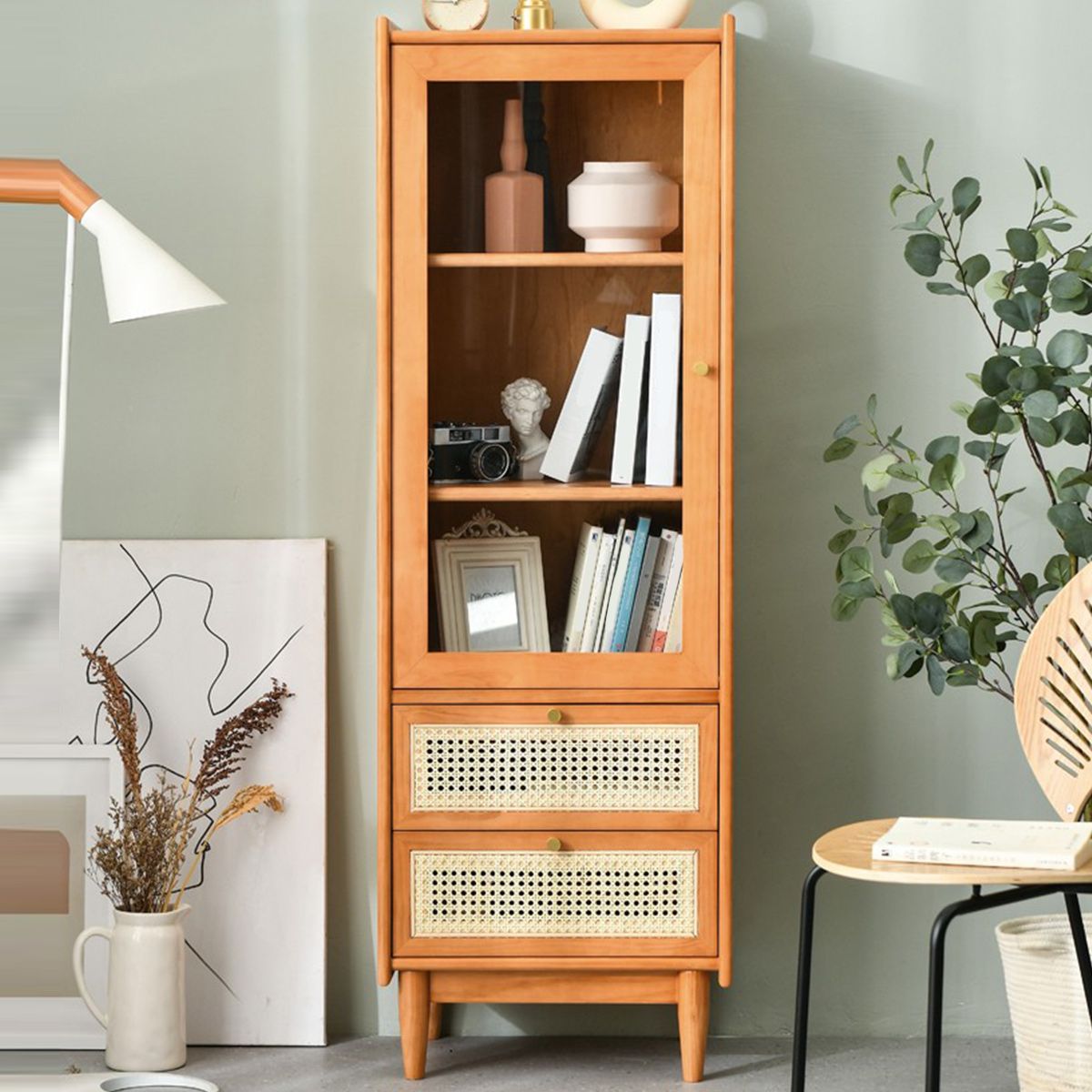 Stain Resistant Storage Cabinet Glass Paned Standard Cabinet Clearhalo 'Cabinets & Chests' 'cabinets_chests' 'furn' 'furn_cabinets_chests' 'Furniture' 'Living Room Furniture' 1200x1200_d1fa4f59-dc6a-46c1-8cf8-a561f8533df6