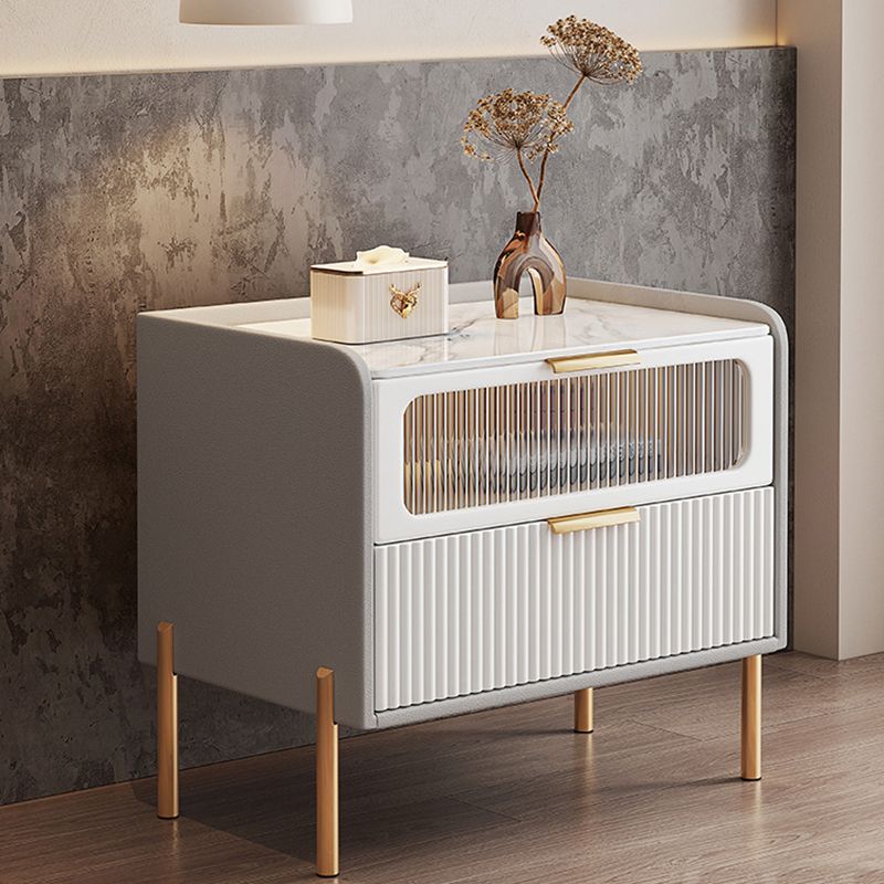 Zeitgenössisches Bett Nachttisch Stein Akzenttisch Nachttisch mit 2 Schubladen