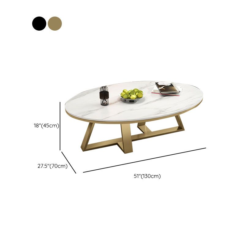 Metal Cross Legs Cocktail Table Luxurious Oval Stone Top Coffee Table Clearhalo 'Coffee & Accent Tables' 'Coffee Tables' 'coffee_tables' 'furn' 'furn_coffee_tables' 'Furniture' 'Living Room Furniture' 1200x1200_d1fd16ca-8d40-4db1-b933-da92ca00c8ff